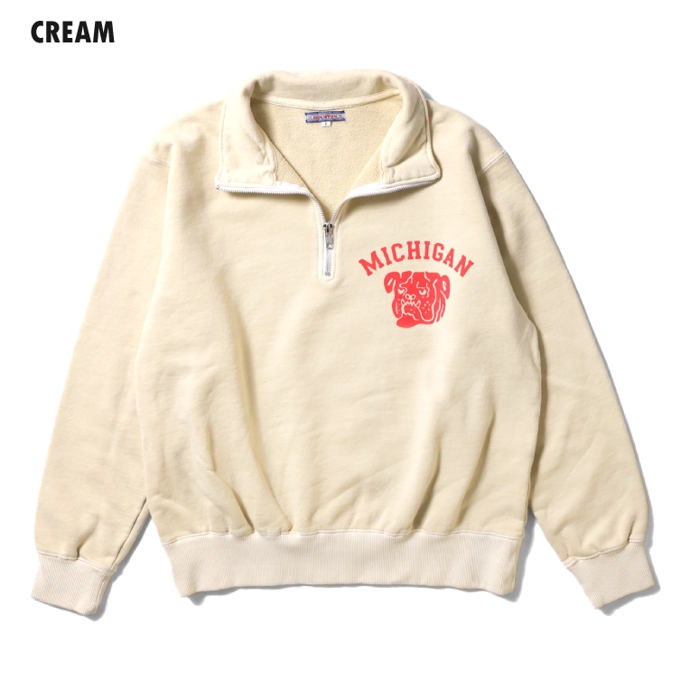 HOUSTON woman / ヒューストン ウーマン 2031W PIGMENT PRINT HALF ZIP SWEAT (MICHIGAN) / ピグメントプリントハーフジップスウェット -全3色- 