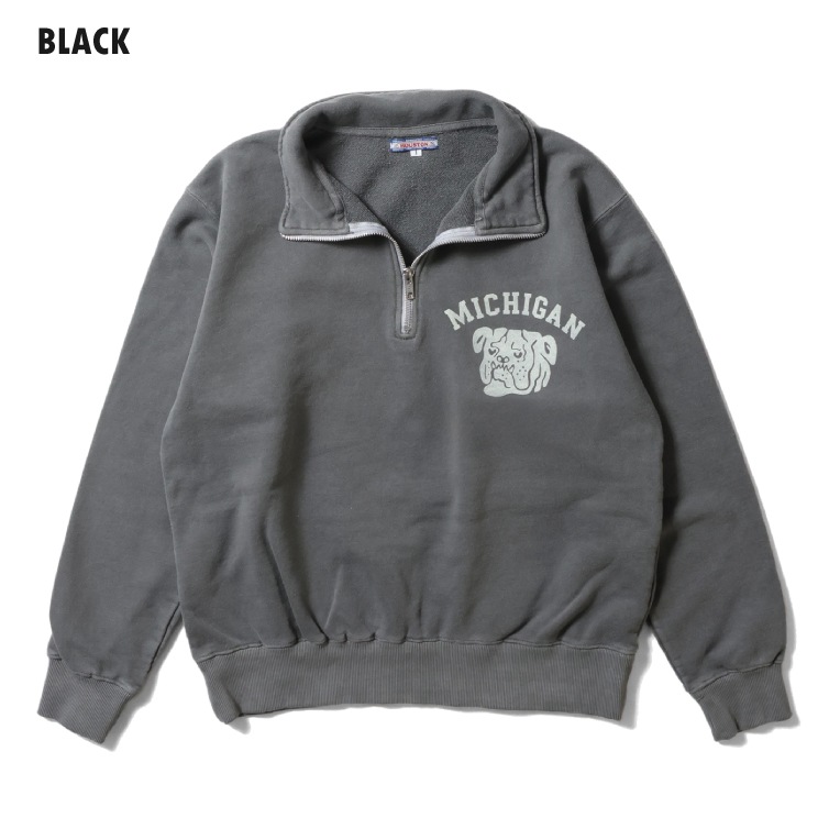 HOUSTON woman / ヒューストン ウーマン 2031W PIGMENT PRINT HALF ZIP SWEAT (MICHIGAN) / ピグメントプリントハーフジップスウェット -全3色- 
