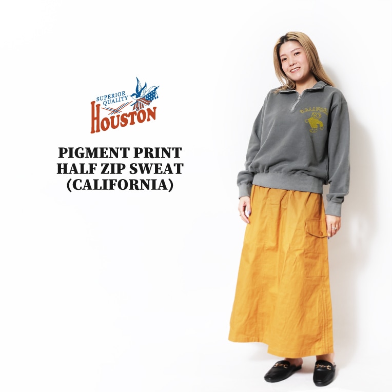 HOUSTON woman / ヒューストン ウーマン 2032W PIGMENT PRINT HALF ZIP SWEAT (CALIFORNIA) / ピグメントプリントハーフジップスウェット -全3色- 