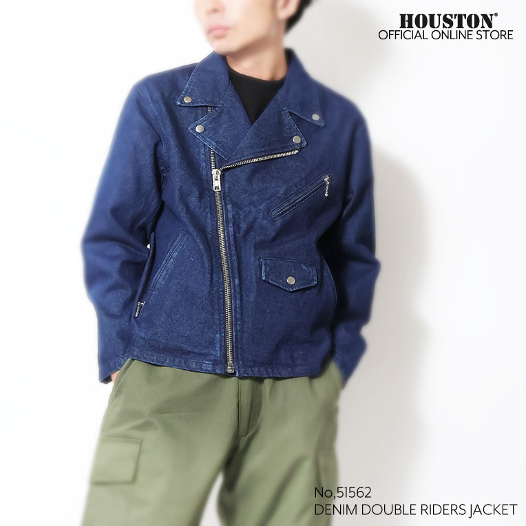 HOUSTON / ヒューストン 51562 DENIM DOUBLE RIDERS JACKET / デニムダブルライダースジャケット -全2色- 