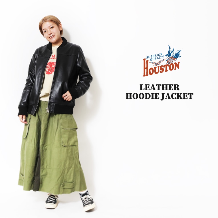 HOUSTON woman / ヒューストン ウーマン 8003W LEATHER HOODIE JACKET / レザーフーディージャケット -全1色- 
