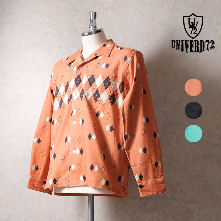 UNIVERD72 / ユニバード72 41261 PRINT CORDUROY SHIRT(ARGYLE) / プリントコーデュロイ長袖シャツ  -全4色- 