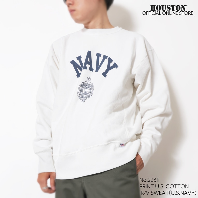 HOUSTON  / ヒューストン 22311 PRINT U.S. COTTON R/V SWEAT(U.S.NAVY) / U.S.コットンスウェットシャツ -全2色- 
