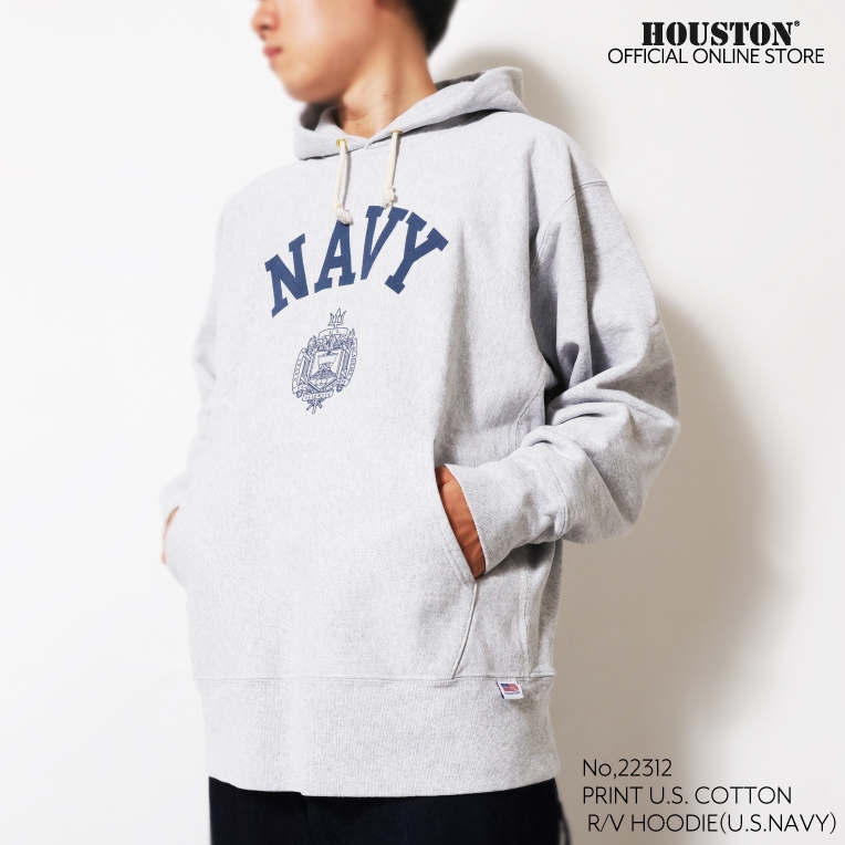 HOUSTON  / ヒューストン 22312 PRINT U.S. COTTON R/V HOODIE(U.S.NAVY) / U.S.コットンスウェットフーディ -全2色- 