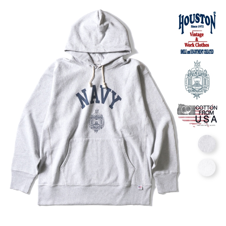 HOUSTON  / ヒューストン 22312 PRINT U.S. COTTON R/V HOODIE(U.S.NAVY) / U.S.コットンスウェットフーディ -全2色- 