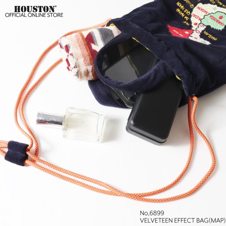 HOUSTON / ヒューストン 6899 VELVETEEN EFFECT BAG (MAP) / 刺繍別珍エフェクトバッグ(マップ) -全3色- 