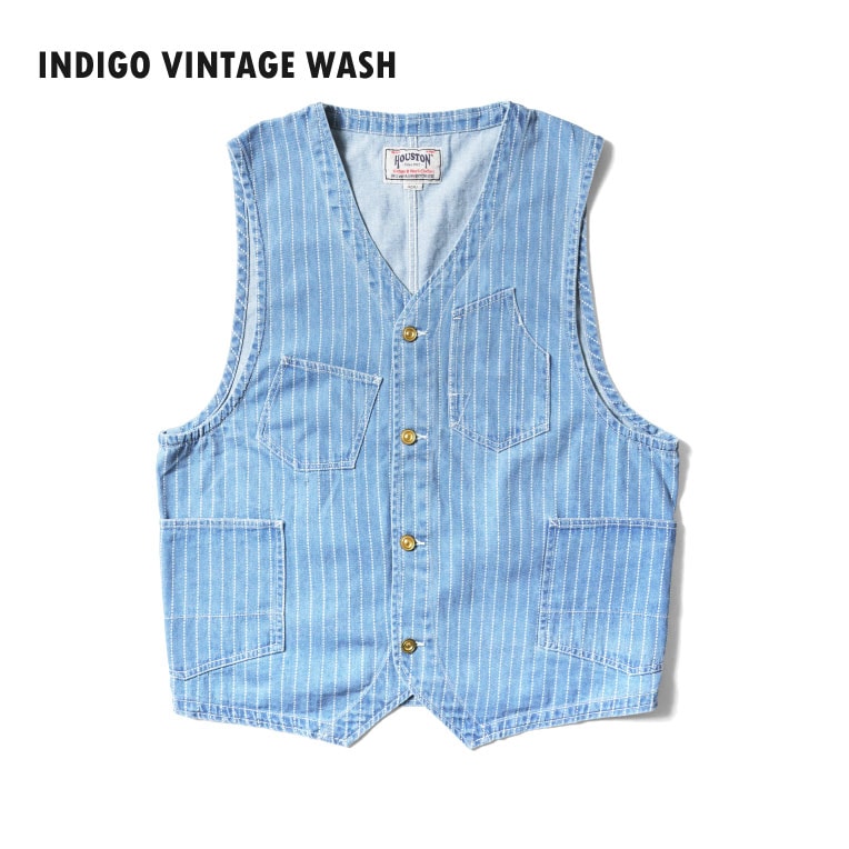 HOUSTON  / ヒューストン 51550 WABASH DENIM RAILROADER WORK VEST / ウォバッシュデニムレイルローダーワークベスト -全2色- 