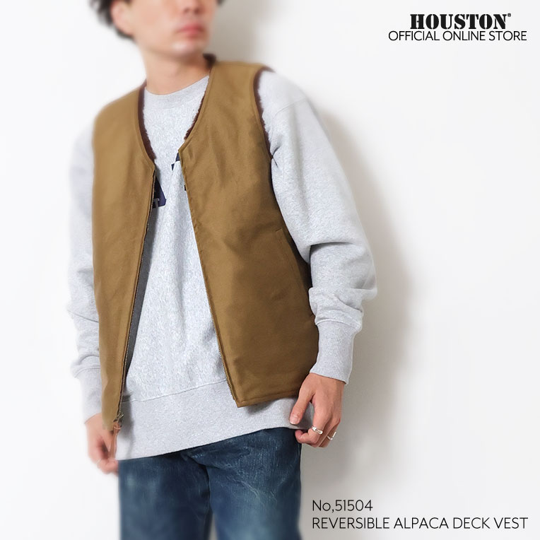 HOUSTON / ヒューストン 51504 REVERSIBLE ALPACA DECK VEST / リバーシブルアルパカデッキベスト -全2色- 