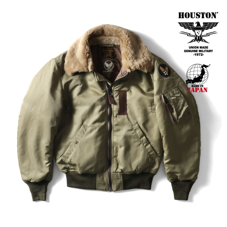 HOUSTON B-15B CROWN Zipperフライトジャケット　カーキ ブランド別カテゴリー,HOUSTON,ジャケット/アウター,フライト