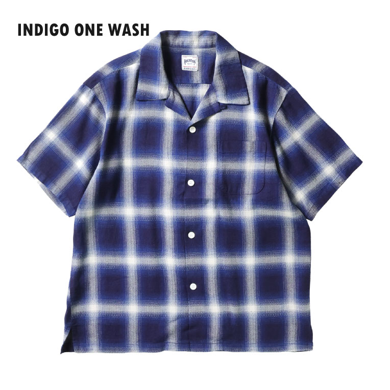 HOUSTON  / ヒューストン 41273 INDIGO HB OMBRE CHECK S/S SHIRT / インディゴヘリンボーンオンブレーチェック半袖シャツ -全2色- 