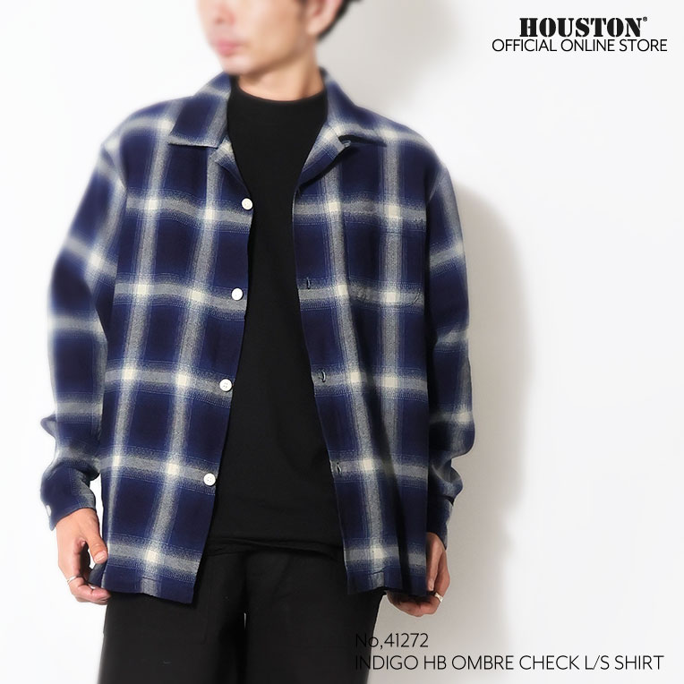 HOUSTON  / ヒューストン 41272 INDIGO HB OMBRE CHECK L/S SHIRT / インディゴヘリンボーンオンブレーチェック長袖シャツ -全2色- 
