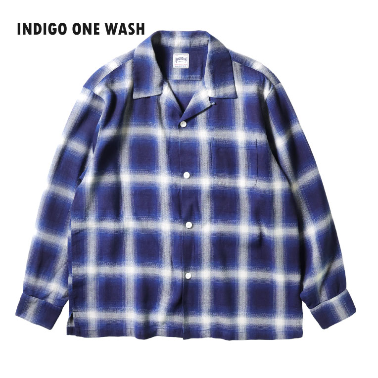 HOUSTON  / ヒューストン 41272 INDIGO HB OMBRE CHECK L/S SHIRT / インディゴヘリンボーンオンブレーチェック長袖シャツ -全2色- 