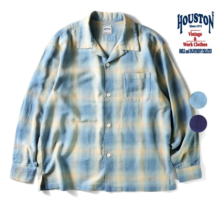 HOUSTON / ヒューストン 41272 INDIGO HB OMBRE CHECK L/S SHIRT / インディゴヘリンボーンオンブレーチェック長袖シャツ -全2色-