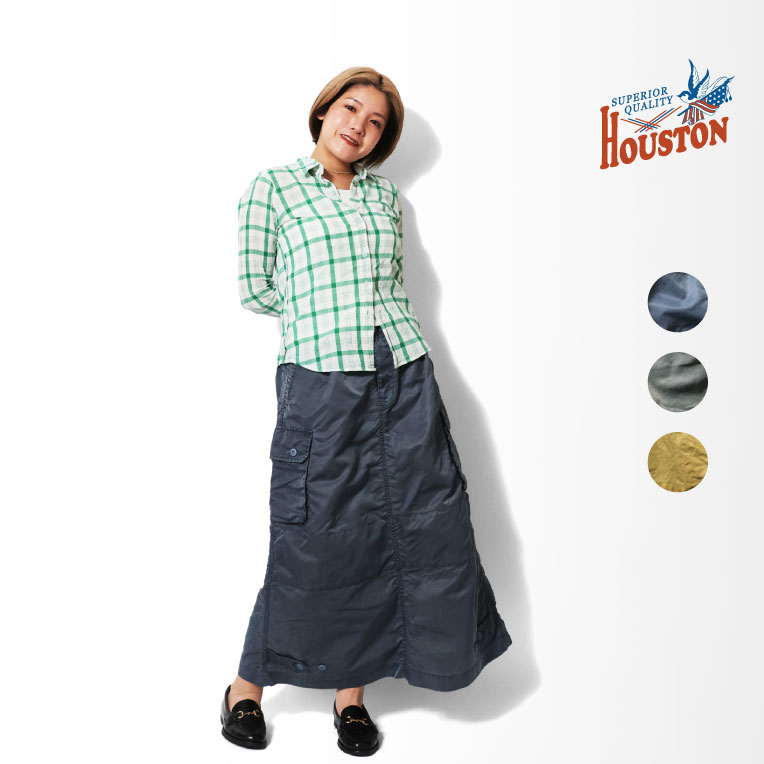 HOUSTON woman / ヒューストン ウーマン 1039W PIGMENT NYLON M-47 TUCK SKIRT / ピグメントナイロンM-47タックスカート -全3色-