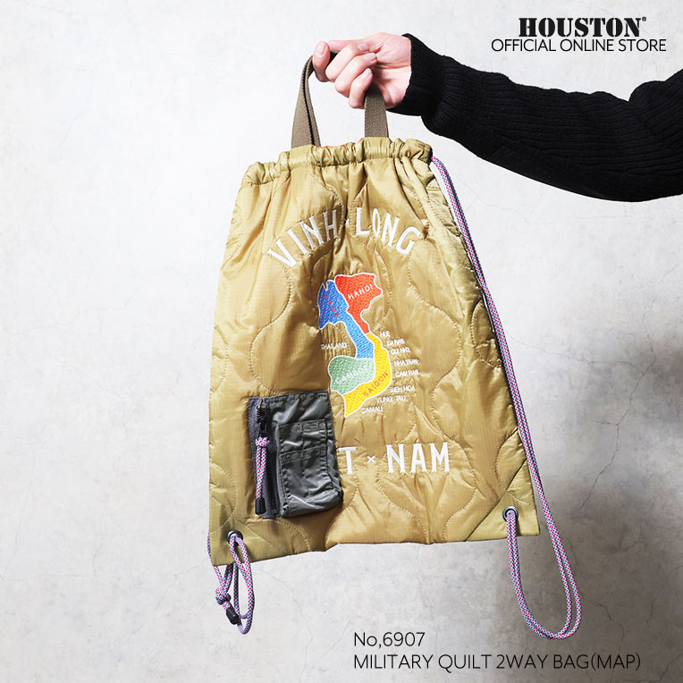 HOUSTON / ヒューストン 6907 MILITARY QUILT 2WAY BAG(MAP) / 刺繍キルティング2WAYバッグ(マップ) -全3色-