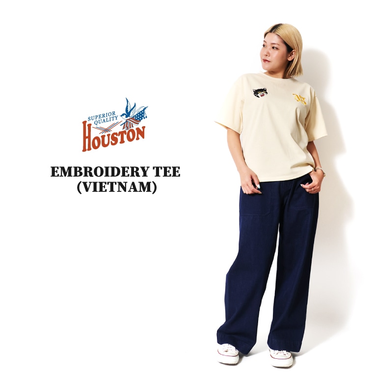 HOUSTON woman / ヒューストン ウーマン 2048W EMBROIDERY TEE (VIETNAM) / 刺繍半袖TEE -全4色- 