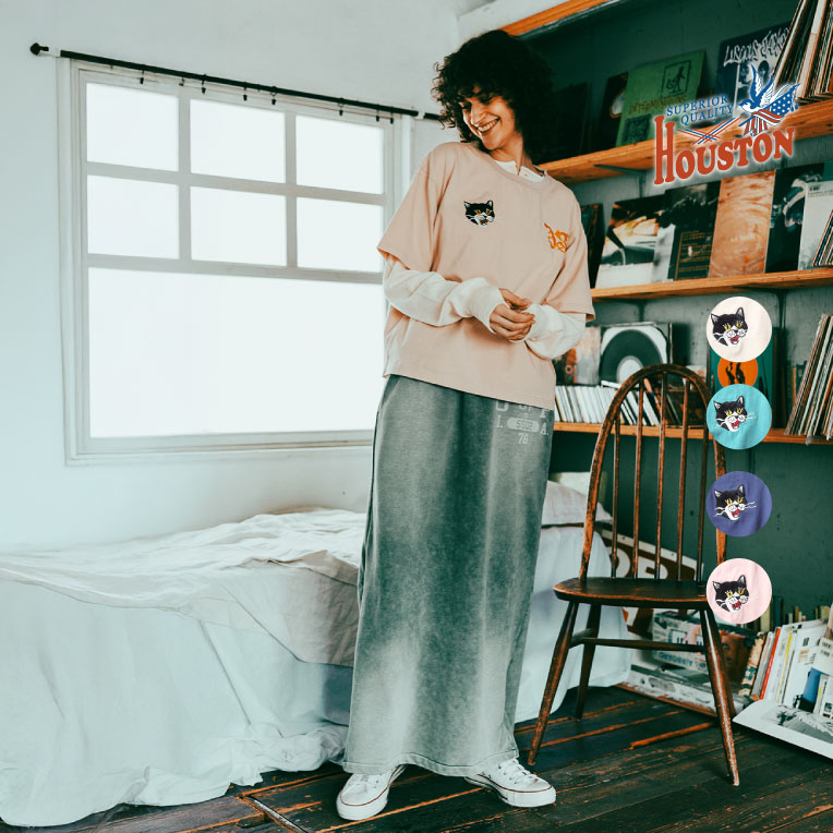 HOUSTON woman / ヒューストン ウーマン 2048W EMBROIDERY TEE (VIETNAM) / 刺繍半袖TEE -全4色- 