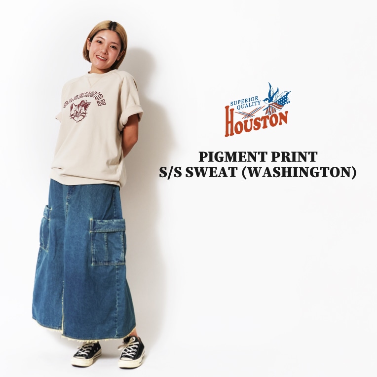 HOUSTON woman / ヒューストン ウーマン 2039W PIGMENT PRINT S/S SWEAT (WASHINGTON) / ピグメントプリントスウェット -全3色- 