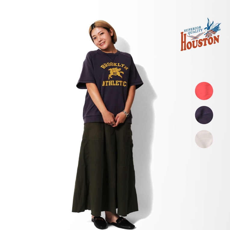 HOUSTON woman / ヒューストン ウーマン 2040W PIGMENT PRINT S/S SWEAT (BROOKLYN) / ピグメントプリントスウェット -全3色- 