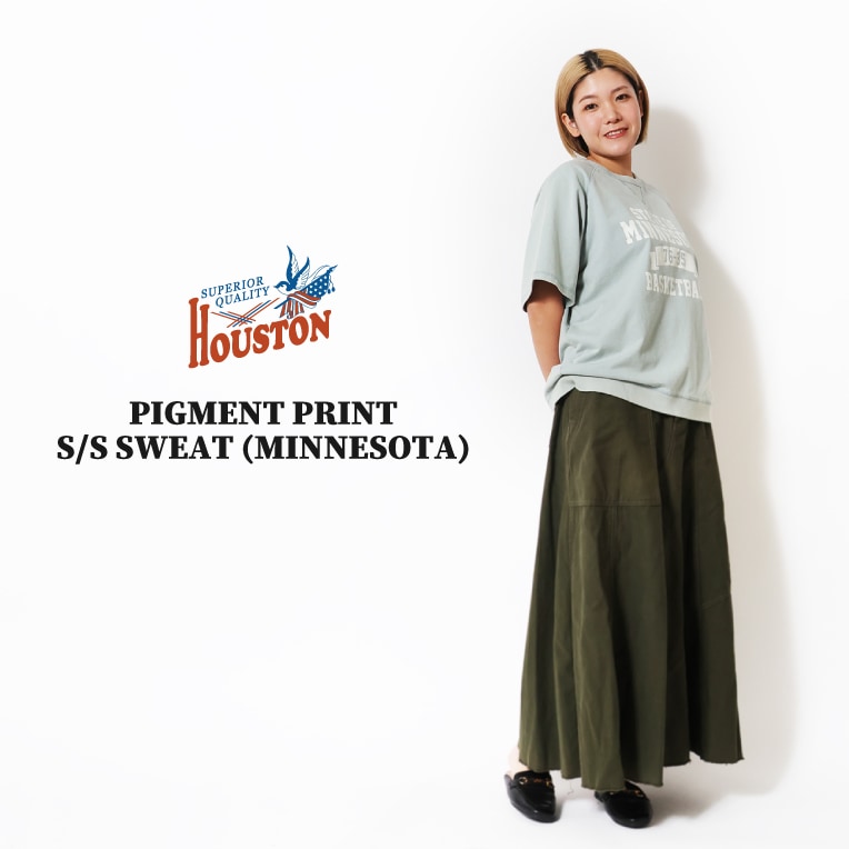 HOUSTON woman / ヒューストン ウーマン 2041W PIGMENT PRINT S/S SWEAT (MINNESOTA) / ピグメントプリントスウェット -全3色- 