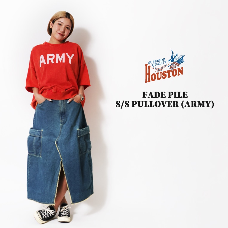 HOUSTON woman / ヒューストン ウーマン 2037W FADE PILE S/S PULLOVER (ARMY) / フェードパイルプルオーバー -全3色-