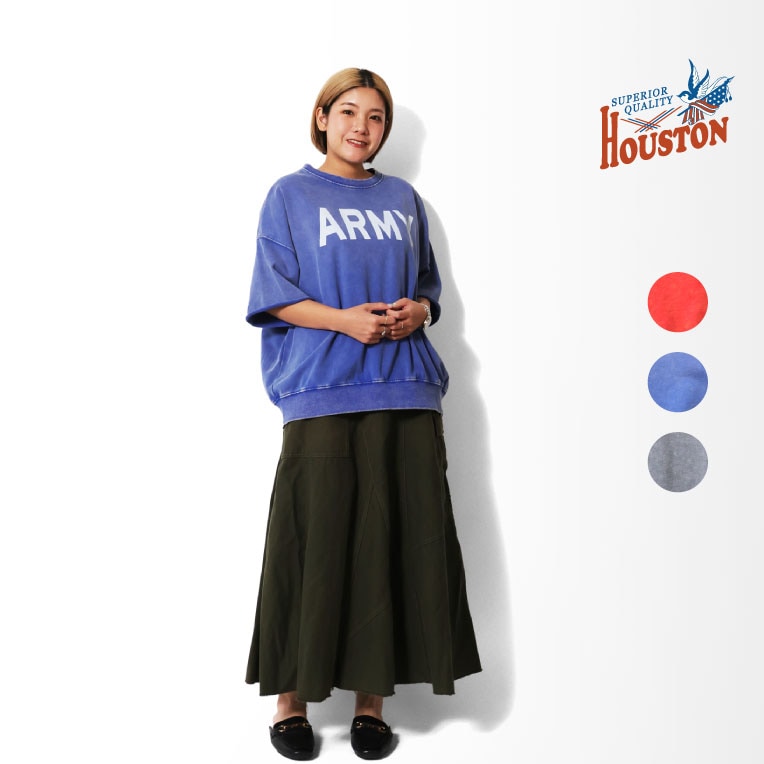 HOUSTON woman / ヒューストン ウーマン 2037W FADE PILE S/S PULLOVER (ARMY) / フェードパイルプルオーバー -全3色-