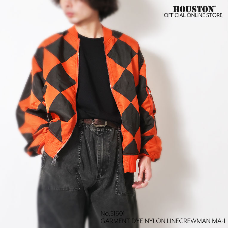 HOUSTON  / ヒューストン 51601 GARMENT DYE NYLON LINECREWMAN MA-1 / ガーメントダイナイロンラインクルーマンMA-1 -全2色- 