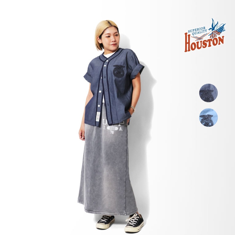 HOUSTON woman / ヒューストン ウーマン 4071W CHAMBRAY BASEBALL SHIRT (FFA) / シャンブレーベースボールシャツ -全2色- 