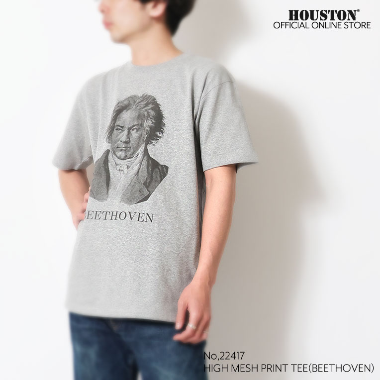 HOUSTON  / ヒューストン 22417 HIGH MESH PRINT TEE(BEETHOVEN) / ハイメッシュプリント半袖Tシャツ -全3色- 