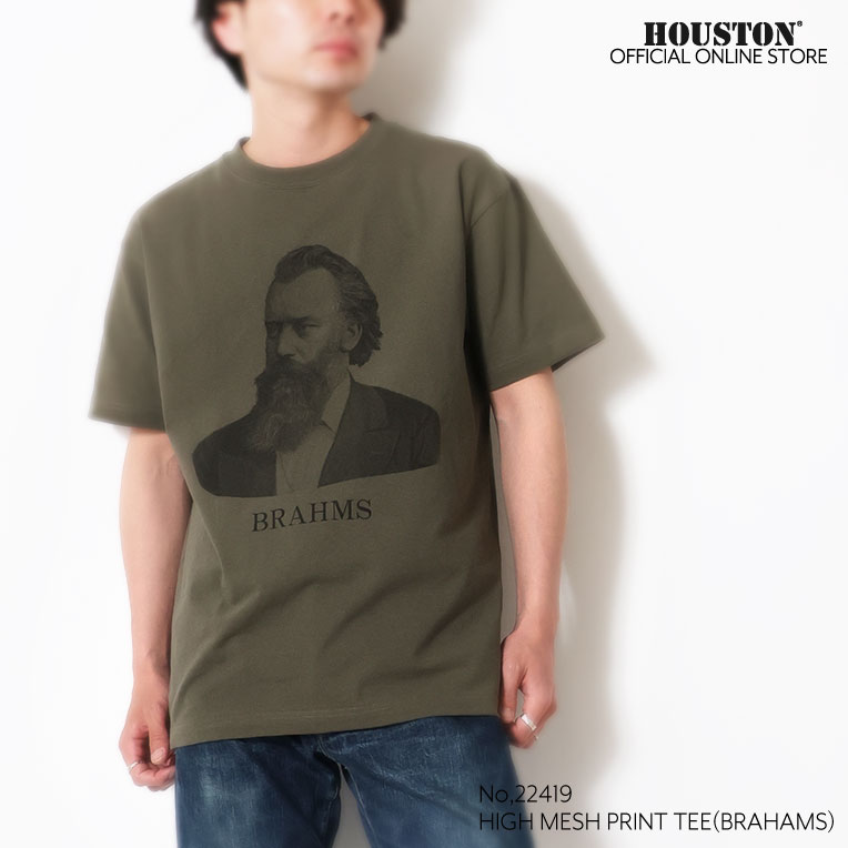 HOUSTON  / ヒューストン 22419 HIGH MESH PRINT TEE(BRAHAMS) / ハイメッシュプリント半袖Tシャツ -全3色- 