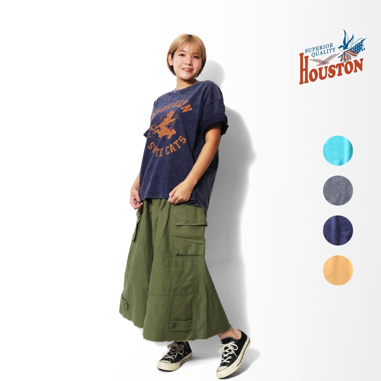 HOUSTON woman / ヒューストン ウーマン 2044W ACID WASH PRINT TEE (SKATE CAT) / アシッドウォッシュ加工プリントTEE -全4色-