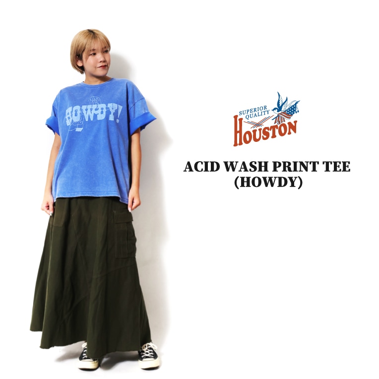 HOUSTON woman / ヒューストン ウーマン 2045W ACID WASH PRINT TEE (HOWDY) / アシッドウォッシュ加工プリントTEE -全4色- 