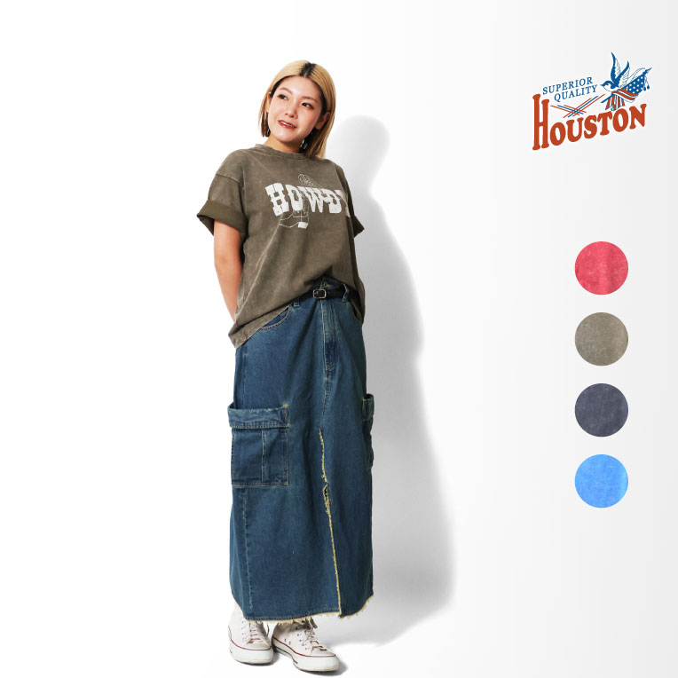 HOUSTON woman / ヒューストン ウーマン 2045W ACID WASH PRINT TEE (HOWDY) / アシッドウォッシュ加工プリントTEE -全4色- 