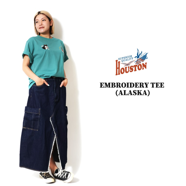 HOUSTON woman / ヒューストン ウーマン 2049W EMBROIDERY TEE (ALASKA) / 刺繍半袖TEE -全4色-