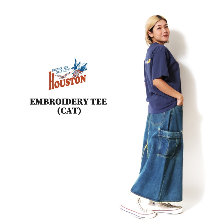 HOUSTON woman / ヒューストン ウーマン 2050W EMBROIDERY TEE (CAT) / 刺繍半袖TEE -全4色- 