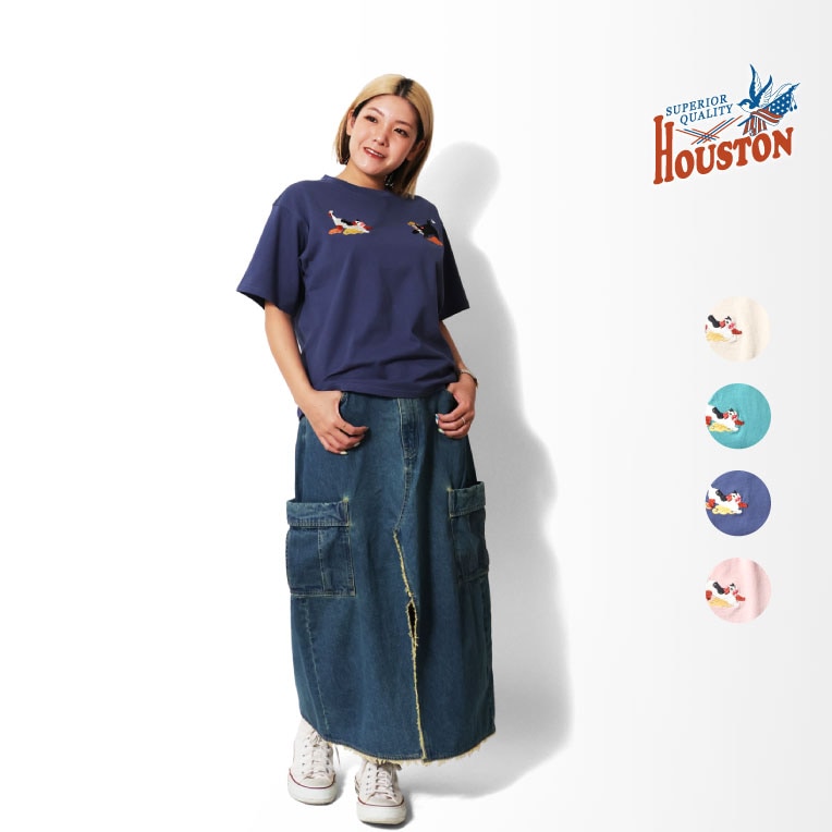 HOUSTON woman / ヒューストン ウーマン 2050W EMBROIDERY TEE (CAT) / 刺繍半袖TEE -全4色- 