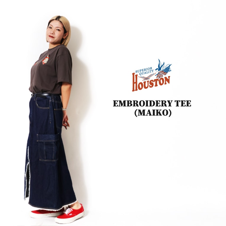 HOUSTON woman / ヒューストン ウーマン 2051W EMBROIDERY TEE (MAIKO) / 刺繍半袖TEE -全4色- 