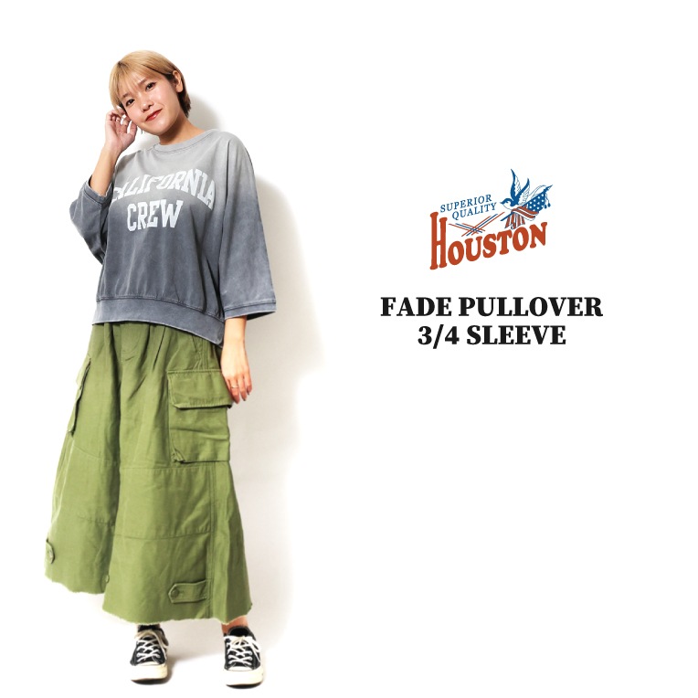 HOUSTON woman / ヒューストン ウーマン 2042W FADE PULLOVER 3/4 SLEEVE / フェード加工7分袖ドルマンプルオーバー -全4色- 