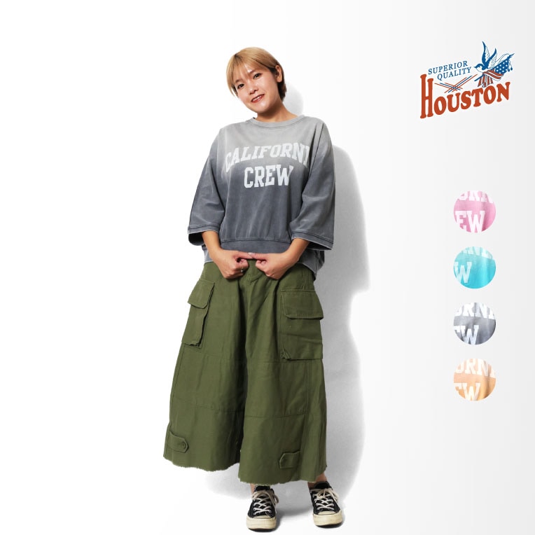 HOUSTON woman / ヒューストン ウーマン 2042W FADE PULLOVER 3/4 SLEEVE / フェード加工7分袖ドルマンプルオーバー -全4色- 