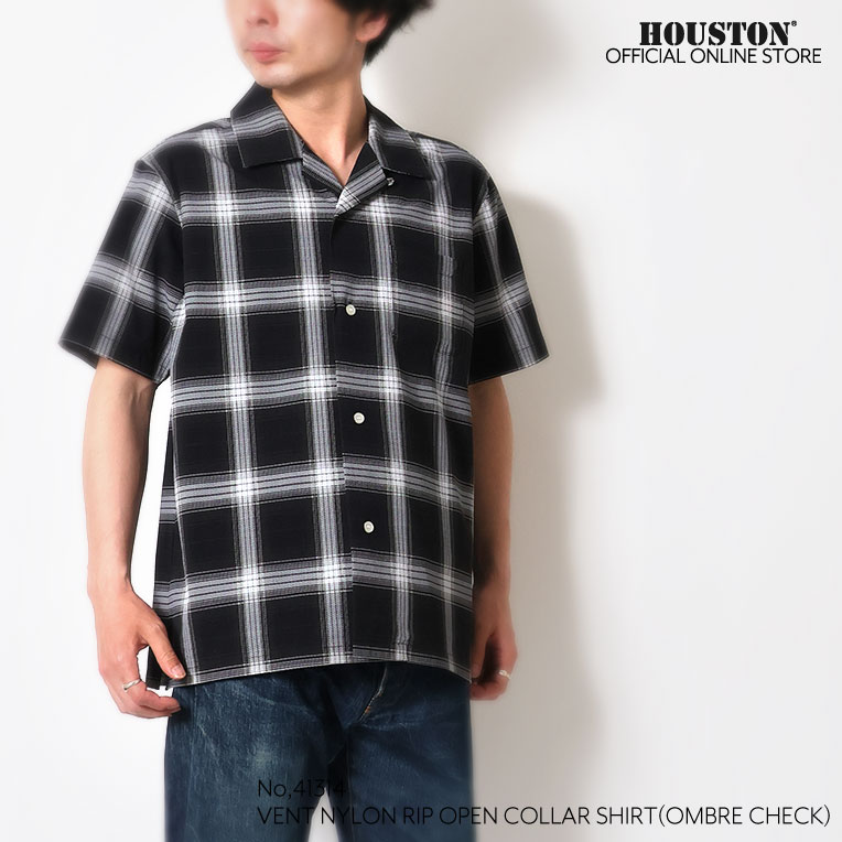 HOUSTON / ヒューストン 41314 VENT NYLON RIP OPEN COLLAR SHIRT(OMBRE CHECK) / ヴェントナイロンリップオープンカラーシャツ -全3色- 