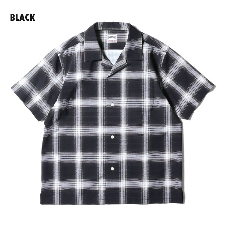 HOUSTON / ヒューストン 41314 VENT NYLON RIP OPEN COLLAR SHIRT(OMBRE CHECK) / ヴェントナイロンリップオープンカラーシャツ -全3色- 