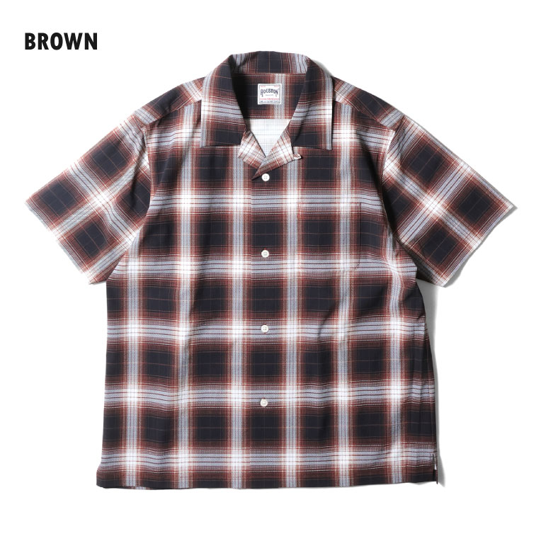 HOUSTON / ヒューストン 41314 VENT NYLON RIP OPEN COLLAR SHIRT(OMBRE CHECK) / ヴェントナイロンリップオープンカラーシャツ -全3色- 