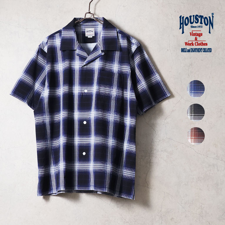HOUSTON / ヒューストン 41314 VENT NYLON RIP OPEN COLLAR SHIRT(OMBRE CHECK) / ヴェントナイロンリップオープンカラーシャツ -全3色- 