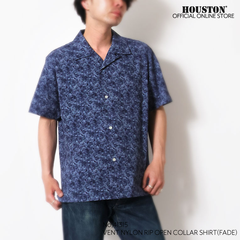 HOUSTON / ヒューストン 41315 VENT NYLON RIP OPEN COLLAR SHIRT(FADE) / ヴェントナイロンリップオープンカラーシャツ -全3色- 