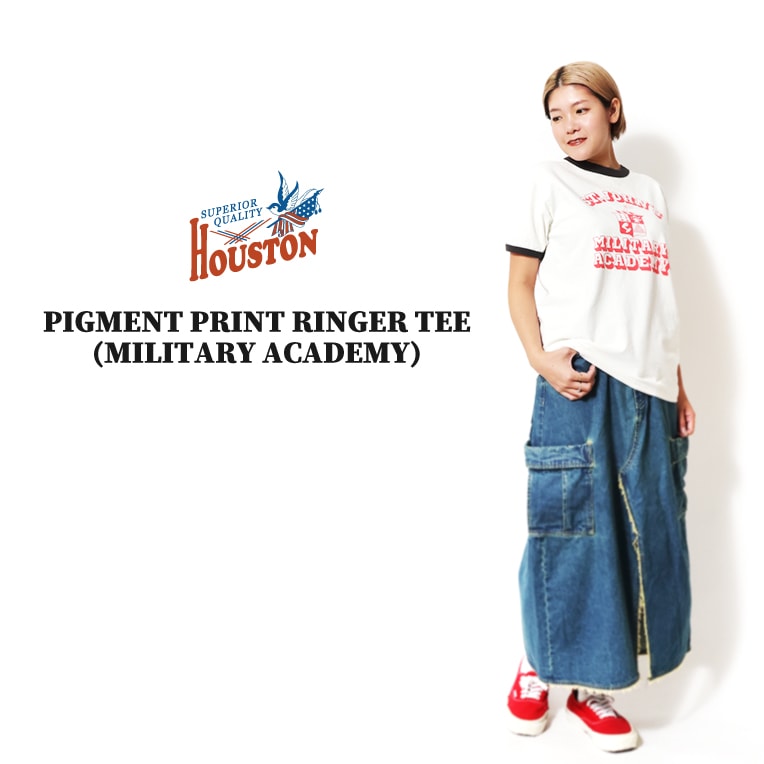 HOUSTON woman / ヒューストン ウーマン 2053W PIGMENT PRINT RINGER TEE (MILITARY ACADEMY) / ピグメントプリントリンガーTEE -全3色-