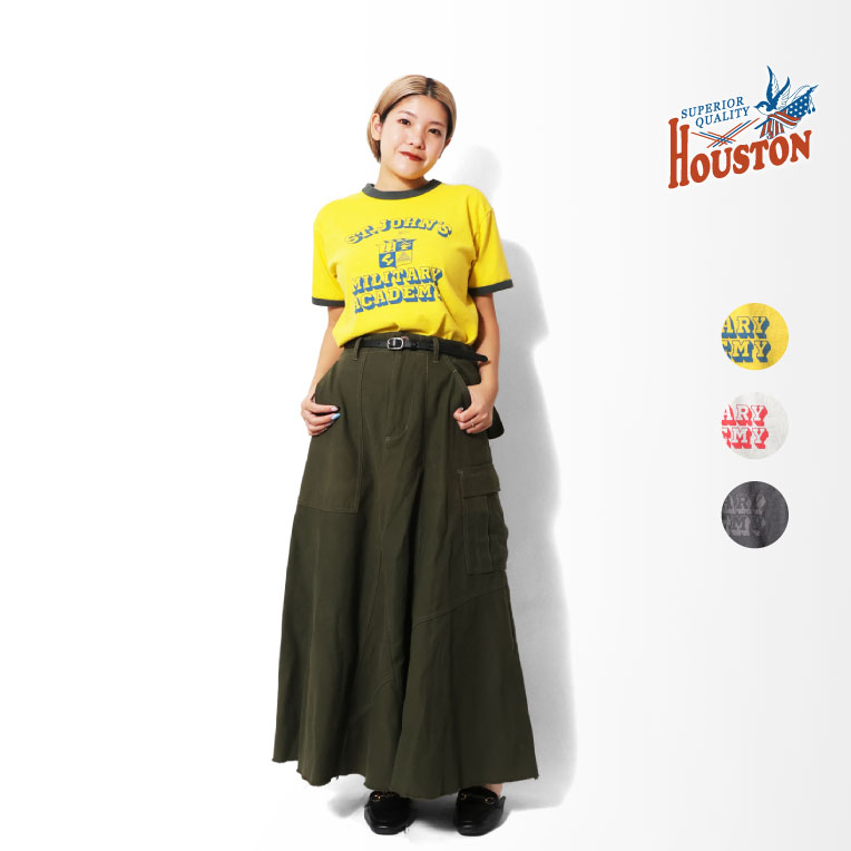 HOUSTON woman / ヒューストン ウーマン 2053W PIGMENT PRINT RINGER TEE (MILITARY ACADEMY) / ピグメントプリントリンガーTEE -全3色-