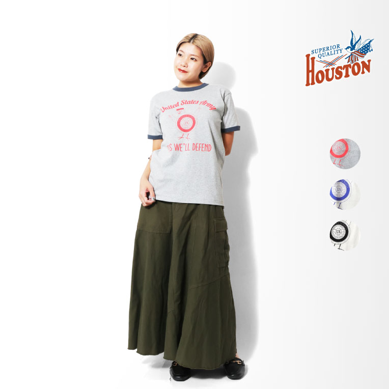 HOUSTON woman / ヒューストン ウーマン 2054W PRINT RINGER TEE (U.S.ARMY) / プリントリンガーTEE -全3色- 