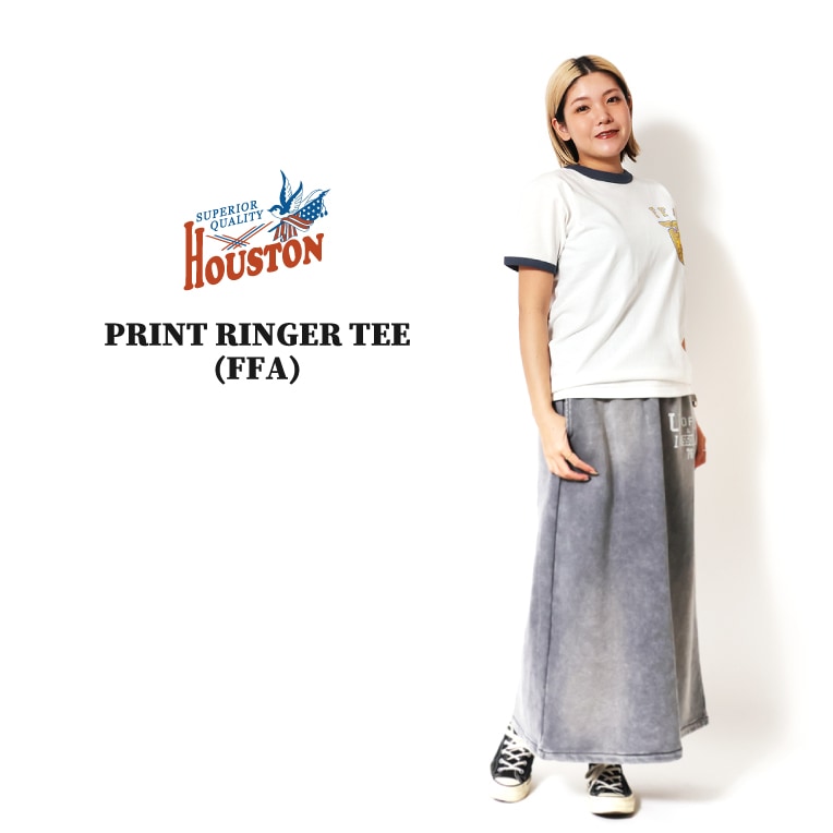 HOUSTON woman / ヒューストン ウーマン 2055W PRINT RINGER TEE (FFA) / プリントリンガーTEE -全3色- 