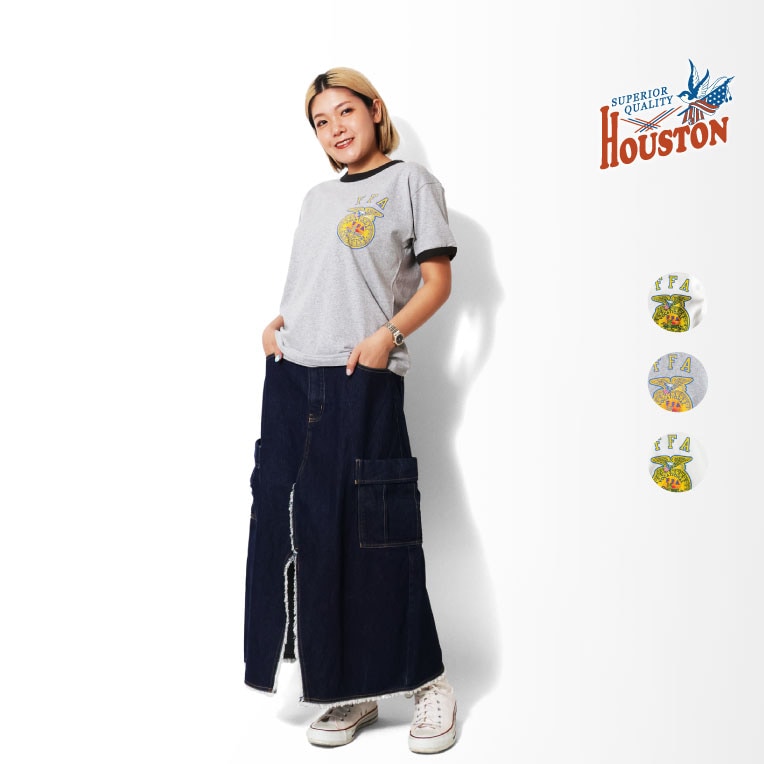 HOUSTON woman / ヒューストン ウーマン 2055W PRINT RINGER TEE (FFA) / プリントリンガーTEE -全3色- 
