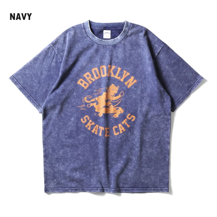 HOUSTON  / ヒューストン 22407 ACID WASH PRINT TEE(SKATE CATS) / アシッドウォッシュプリント半袖Tシャツ -全4色- 